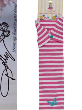 Dolly Parton Striped Butterfly Fridge Towel w/Snap Closure- Pink
